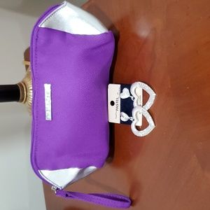 Clinique Purple and Silver Make Up Cosmetic Bag Travel 9” X 5” with Carry Handle